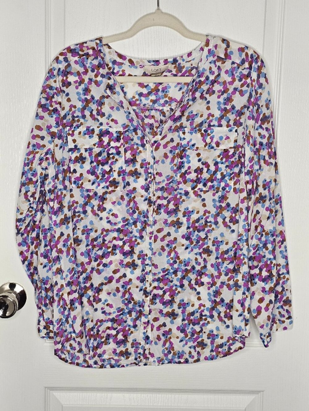 LOFT Multicolor Floral Print Cotton Button Front Blouse Size Large